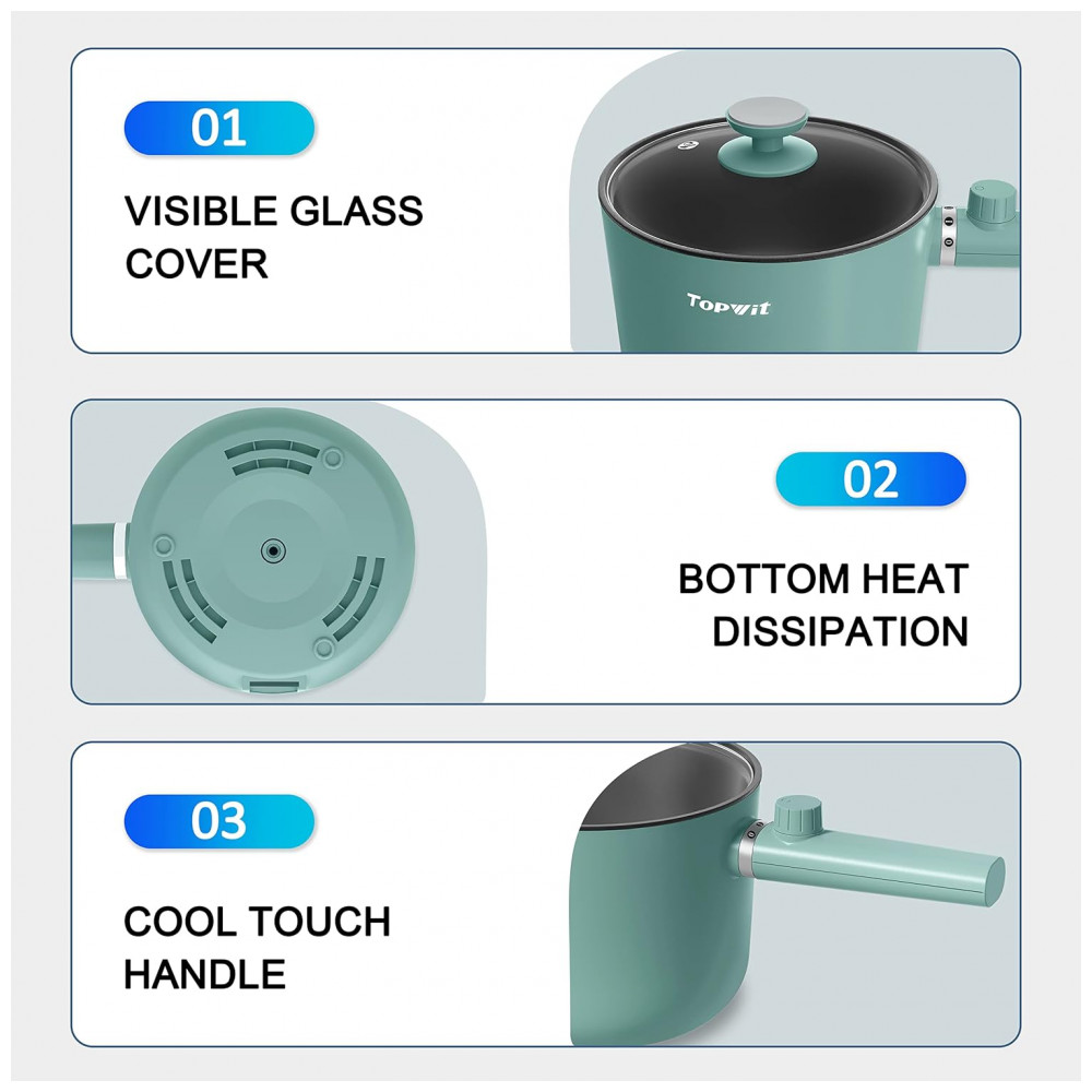 TopWit Hot Pot Elétrico 15L com Revestimento Antiaderente Verde - Controle Dual de Potência e Proteção Contra Superaquecimento - Imagem 7