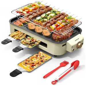 Churrasqueira Elétrica AORAN Indoor Smokeless: Versátil Grill para Cozinhar em Casa - Branco Médio