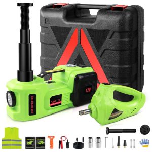 Kit Macaco Elétrico 5 Toneladas 12V Levantamento de 155~53 cm com Chave de Impacto Inflador de Pneus para Troca de Pneus de SUV MPV SedanSimtamy