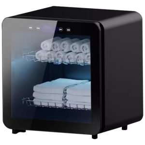 Aquecedor de Toalha Elétrico para Barbearia SPA ou Salão de Beleza com Display LED Elegante e Capacidade para 20 Toalhas de Rosto 110V LYX Preto