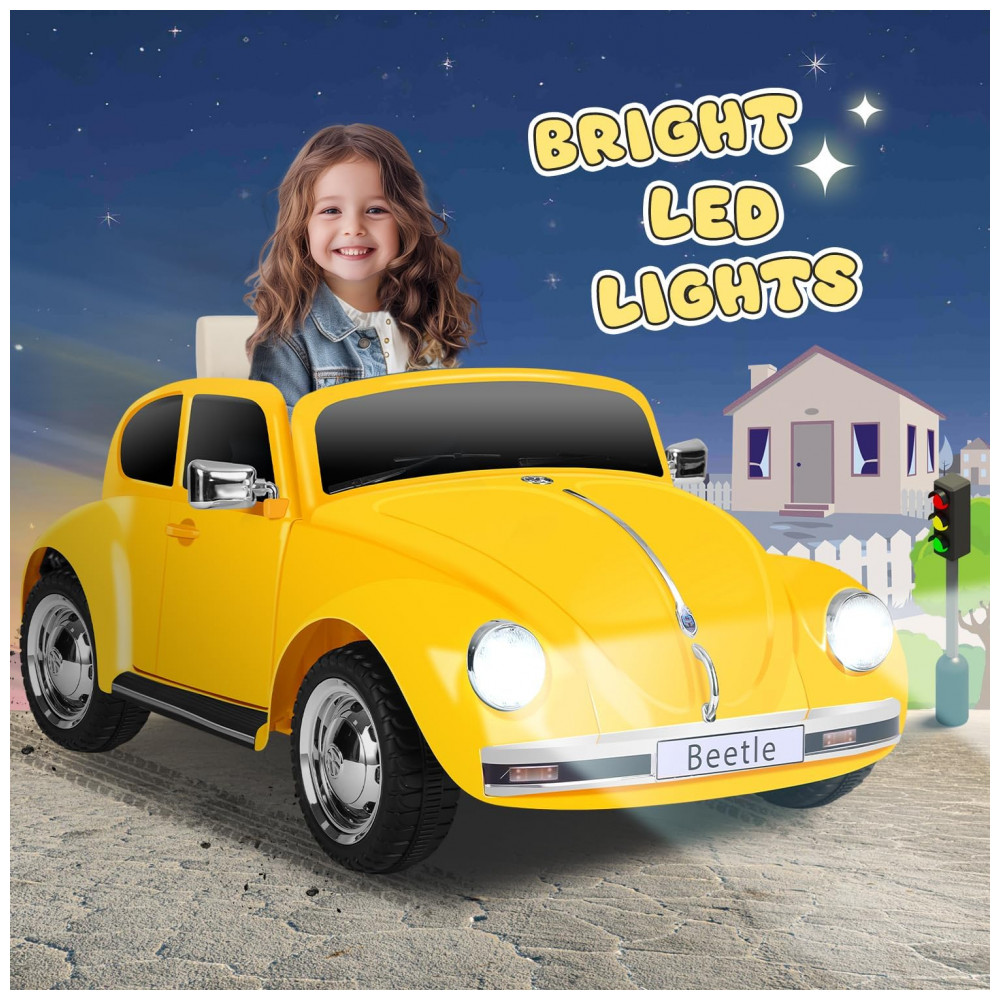 Carro Elétrico Infantil Volkswagen Beetle Forever Source Amarelo 12V Controle Remoto LED 3 Velocidades Música e autonomia de 60-90min - Imagem 7