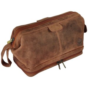 Necessaire Masculina Vintage de Couro com Forro à Prova d RUSTIC TOWN RT6319FLR Marrom