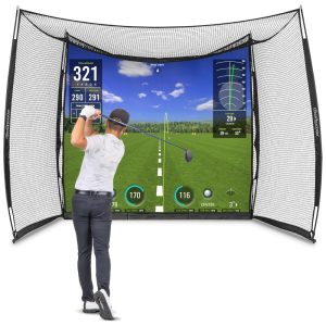 Rede de Treino para Golfe 3m x 24m com Rede Ultra Durável e Uma Tela de Impacto Reforçada Projetor e Simulador não Incluído GoSports Preta