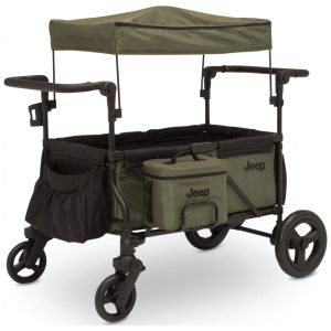 Carrinho de Passeio para 2 Crianças Multifuncional com Bolsa Térmica e Adaptador para Assento de Carro até 50 kg JEEP Verde