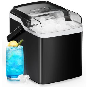 Máquina de Gelo Portátil que Produz 11 kg em 24H com Alça de Transporte e Inclui Colher de Gelo 110V 160W Silonn SLIM25B-US Preto