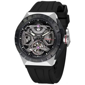 Relógio Masculino Analógico Automático Mecânico a Prova dÁgua 100M com Pulseira de Silicone TSAR BOMBA 8804 Preto