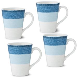 Conjunto de Canecas Estilo Moderno com 4 Peças Capacidade 350mL e Material de Porcelana Noritake G020-484D Branca e Azul