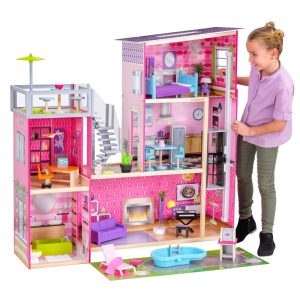 Casa de Bonecas com 36 Acessórios Luzes e Sons para Crianças a partir de 3 anos KIDKRAFT 65833 Rosa