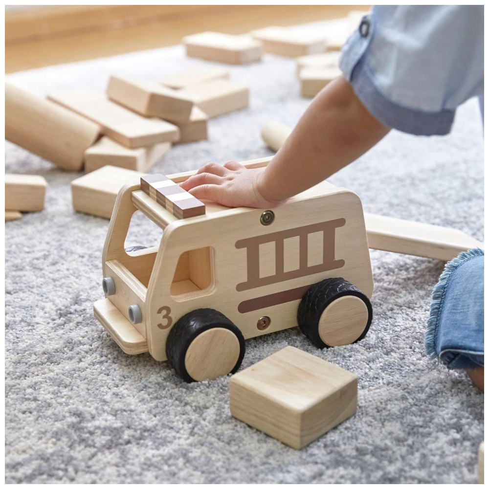 Caminhão de Bombeiros de Madeira Guidecraft Natural com Rodas Plásticas Antiderrapantes G6723 - Imagem 4