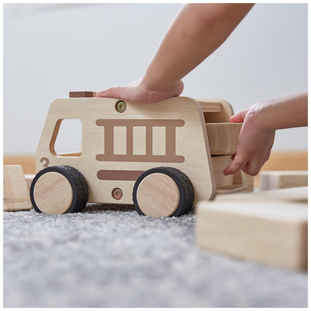 Caminhão de Bombeiros de Madeira Guidecraft Natural com Rodas Plásticas Antiderrapantes G6723 - Imagem 5