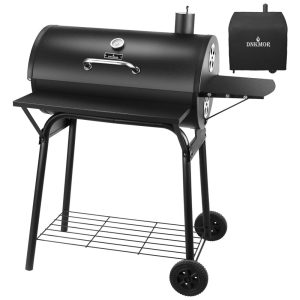 Churrasqueira a Carvão com Mesa Lateral e Rodas para Camping Preta