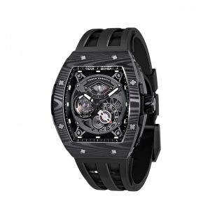 TSAR BOMBA Relógio Automático Masculino Esqueleto Resistente à Água 50M Pulseira em Fluororubber Reserva de Energia