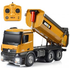 Caminhão Basculante de Controle Remoto em Escala 1:14 - Veículo de Construção Metálico Resistente com Capacidade para 7 Kg - KidsFaves