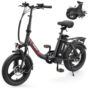 Bicicleta Elétrica Vivi Gopina UL 350W Bateria 48V 78Ah Autonomia 80 km Quadro Degrau Baixo Dobrável Pneus Fat 16x3.0 7 Marchas Tela LCD Assistência ao Pedal Preta e vermelho