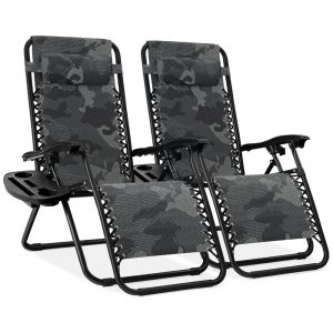 Conjunto de 2 Cadeiras Reclináveis de Aço Mesh Ajustáveis Zero Gravity com Almofadas e BandejasBest Choice Products