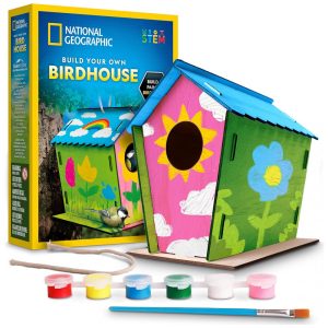 Kit de Construção de Casa de Pássaros National Geographic Faça Você Mesmo - Artesanato de Casa de Pássaro de Madeira com Tintas Pincel e Diário