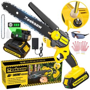 Motosserra sem Fio Recarregável com Lubrificador Automático de Corrente 21V 900W Zeeksaw Amarela