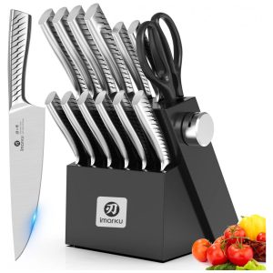 Conjunto de Facas imarku 14 Peças com Bloco Preto Aço Inoxidável Alto Carbono