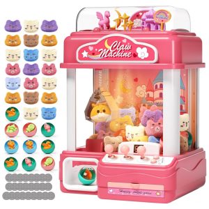 Máquina de Garra AIQI Transparente com Luzes e Som 42cm Dispensadora de Prêmios 55 Itens Plástico Rosa Bivolt Para Crianças