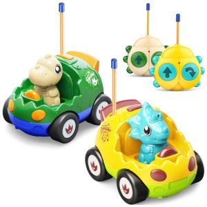 Carro Dinossauro de Controle Remoto com Música Luzes e Efeitos Sonoros 2 Un para Crianças Acima de 2 Anos Kidz do Verde e Amarelo