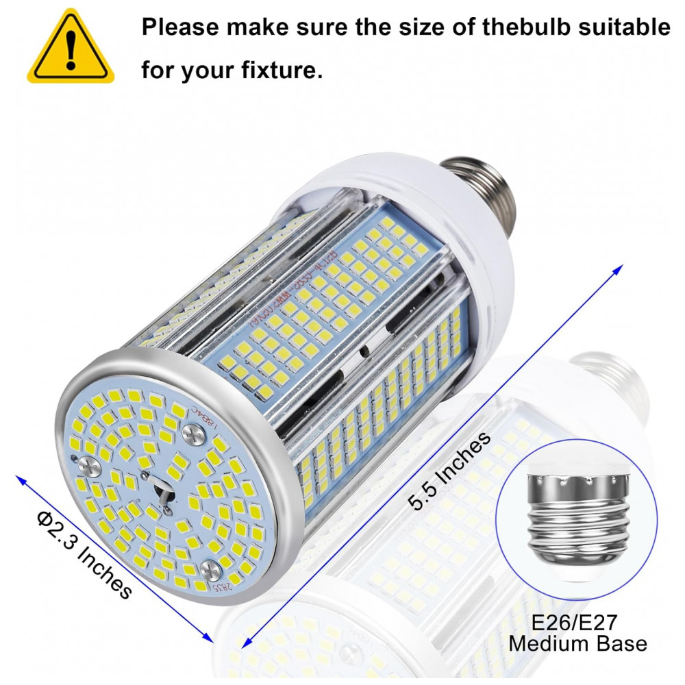 Lâmpada LED Corn 50W (2 un) Elivern, 6000 lúmens, 6000K daylight, base E26/E27, ideal para garagem, fábrica, galpão e área externa. - Imagem 3
