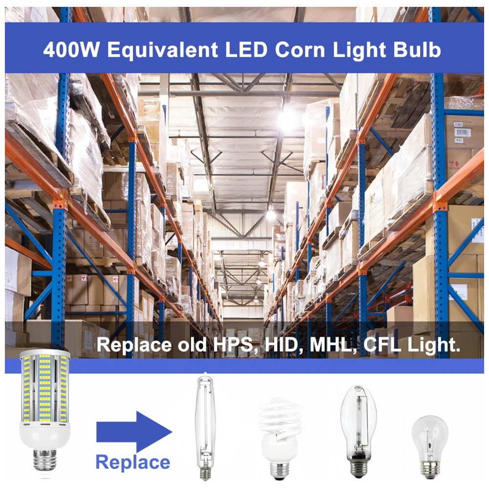 Lâmpada LED Corn 50W (2 un) Elivern, 6000 lúmens, 6000K daylight, base E26/E27, ideal para garagem, fábrica, galpão e área externa. - Imagem 5