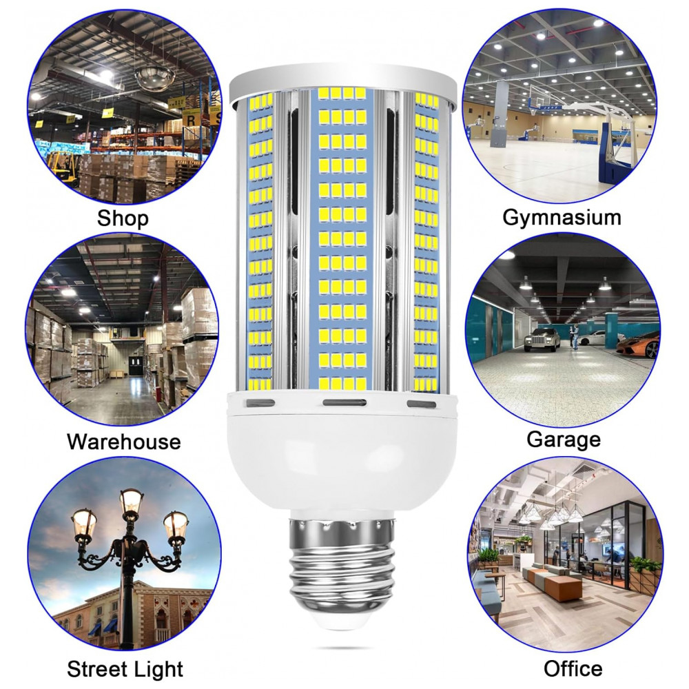 Lâmpada LED Corn 50W (2 un) Elivern, 6000 lúmens, 6000K daylight, base E26/E27, ideal para garagem, fábrica, galpão e área externa. - Imagem 8