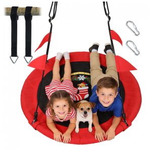 Balanço Redondo Saucer 102 cm PACEARTH Vermelho Natalino com Cordas Multi-Fios Ajustáveis Capacidade 408 kg