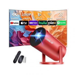 Projetor Mini coolid Vermelho Suporte 4K Nativo 1080P WiFi 6 Rotação 180° C2 36V