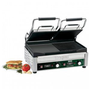 Grelha Panini Waring WDG300T Duas Placas Lisas/Ranhuradas Inox 240V 3120W Timer 43x23.5 cm