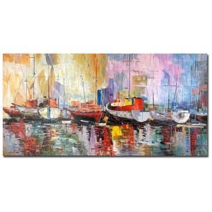 Art Quadro Decorativo Veleiro Colorido Pintado à Mão 60 x BOUVY Amarelo