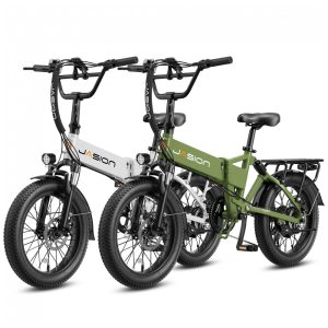 Kit com 2 bicicletas elétricas dobráveis Jasion EB7 branco neve pneus 20x3 motor até 1200W bateria 48V 10Ah 7 marchas suspensão dupla e voltagem 110V