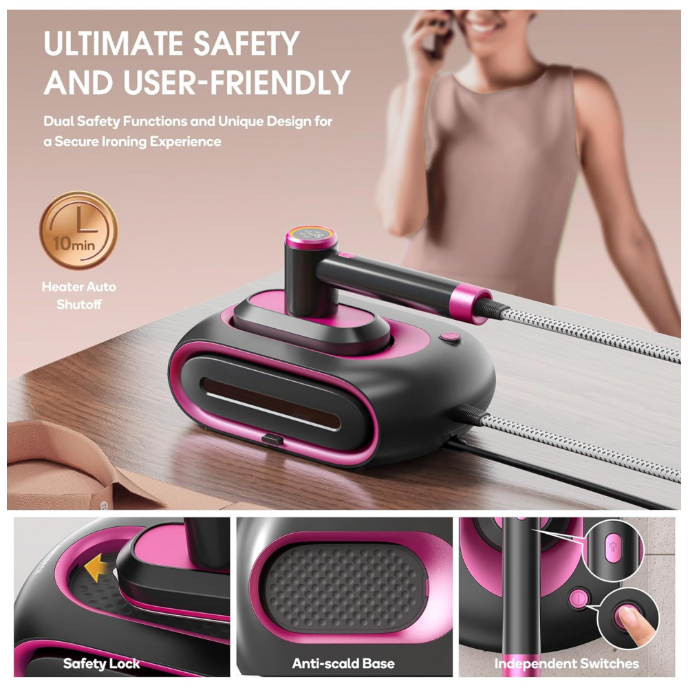 Passadeira,Steamer e Vaporizador Newbealer 2 em 1 Pro Steam Station, 1550W, Turbo de 3 Níveis, Vapor Seco para Roupas, - Imagem 8