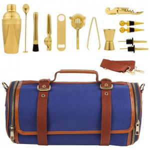 Kit Bartender Profissional 12 Peças com Estojo para zenamento Discerno Dourado