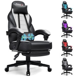 BOSSIN Cadeira de Escritório Gamer Reclinável e Ergonômica com Apoio para Lombar Branca