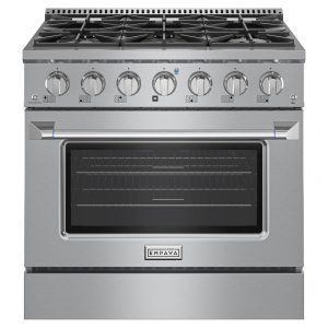Fogão a gás de piso 91cm Empava inox 5 queimadores dupla-anel 20K forno 147L convecção e grill infravermelho 110V