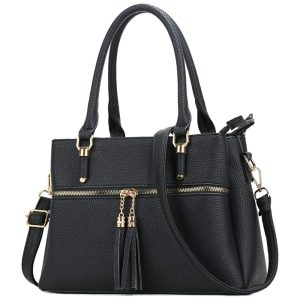 Bolsa Feminina de Ombro com Alça Superior e Detalhe de Zíper KKXIU Handbag Black Preto