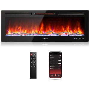 Lareira Elétrica de Embutir A45x127L com Controle Remoto e APP para Celular 110V 1500W TURBRO Preta