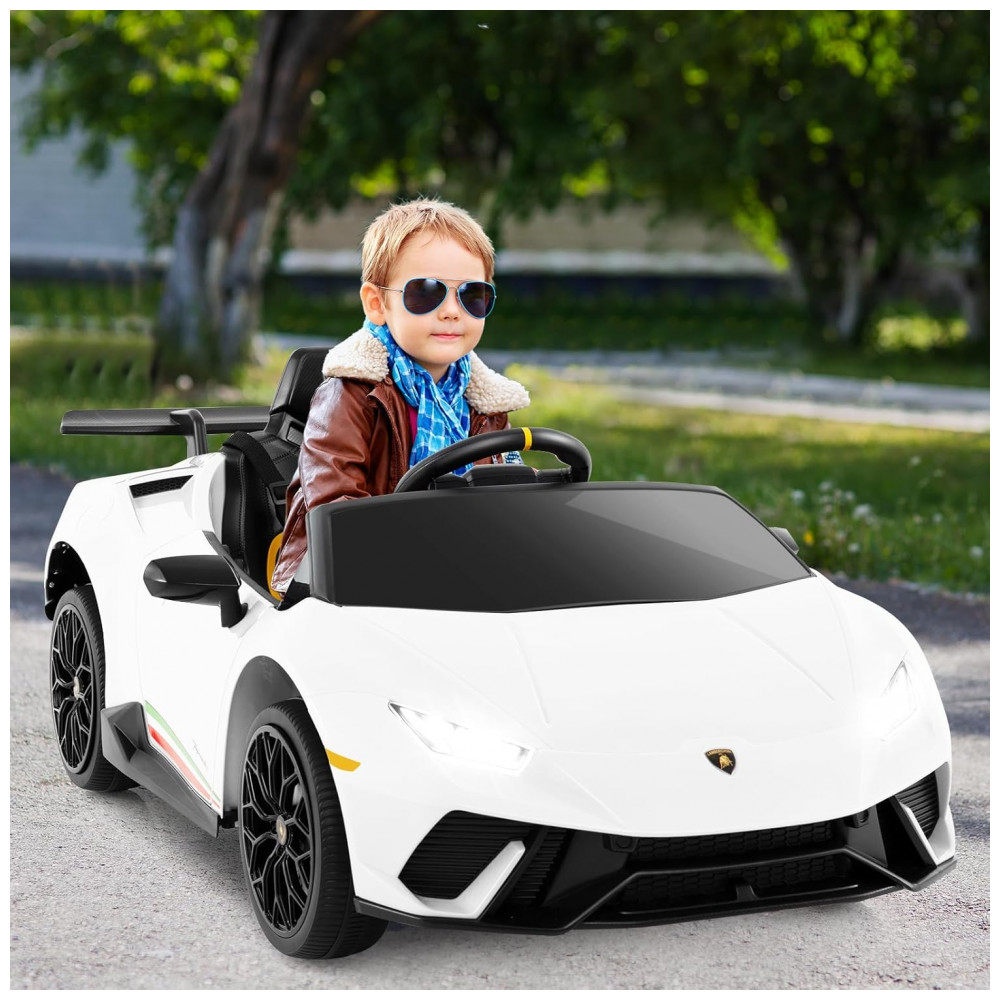 Carro Elétrico Infantil Licenciado Lamborghini Huracan OLAKIDS Branco 12V com Controle Remoto 2 Velocidades Suspensão Bluetooth e USB - Imagem 2