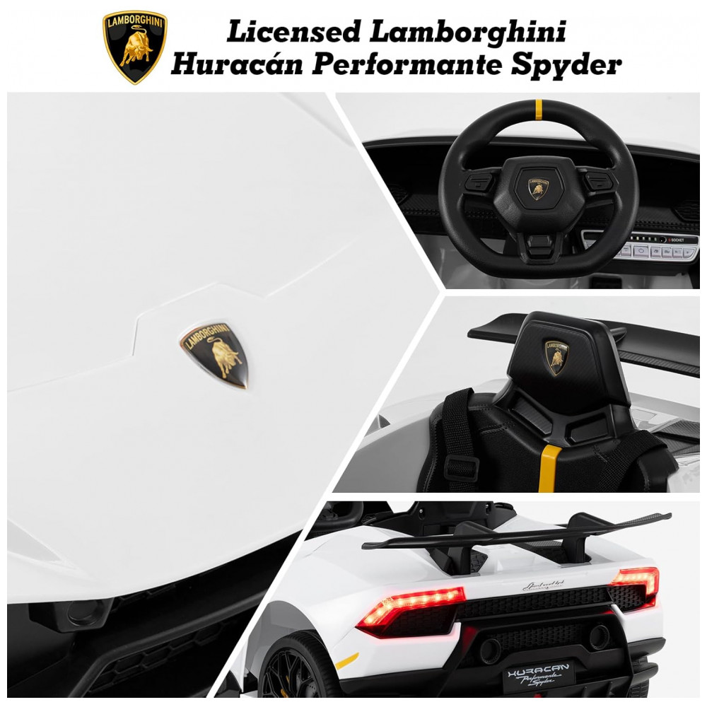 Carro Elétrico Infantil Licenciado Lamborghini Huracan OLAKIDS Branco 12V com Controle Remoto 2 Velocidades Suspensão Bluetooth e USB - Imagem 3