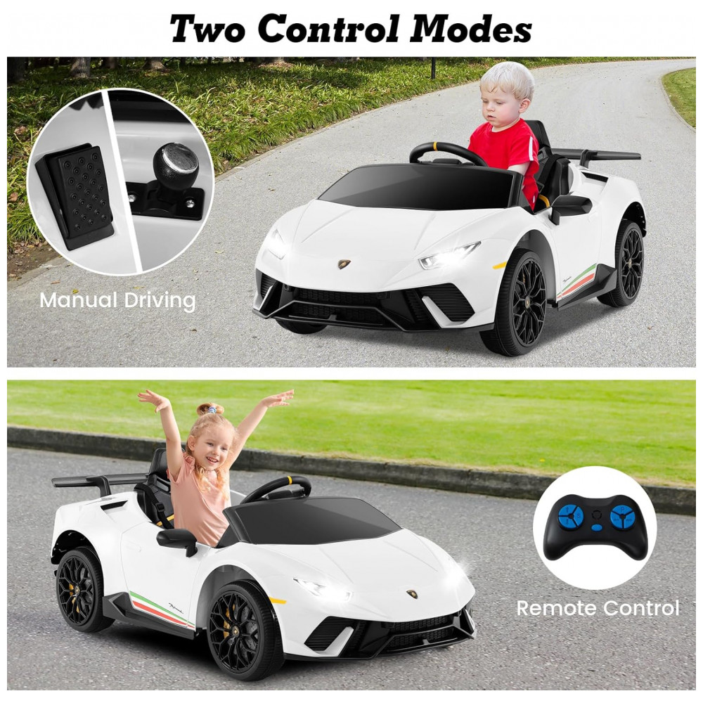 Carro Elétrico Infantil Licenciado Lamborghini Huracan OLAKIDS Branco 12V com Controle Remoto 2 Velocidades Suspensão Bluetooth e USB - Imagem 6