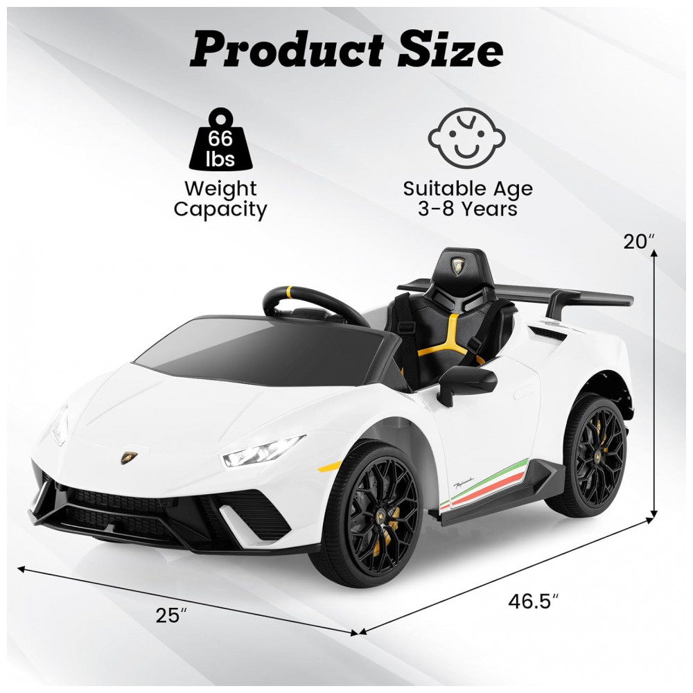 Carro Elétrico Infantil Licenciado Lamborghini Huracan OLAKIDS Branco 12V com Controle Remoto 2 Velocidades Suspensão Bluetooth e USB - Imagem 7
