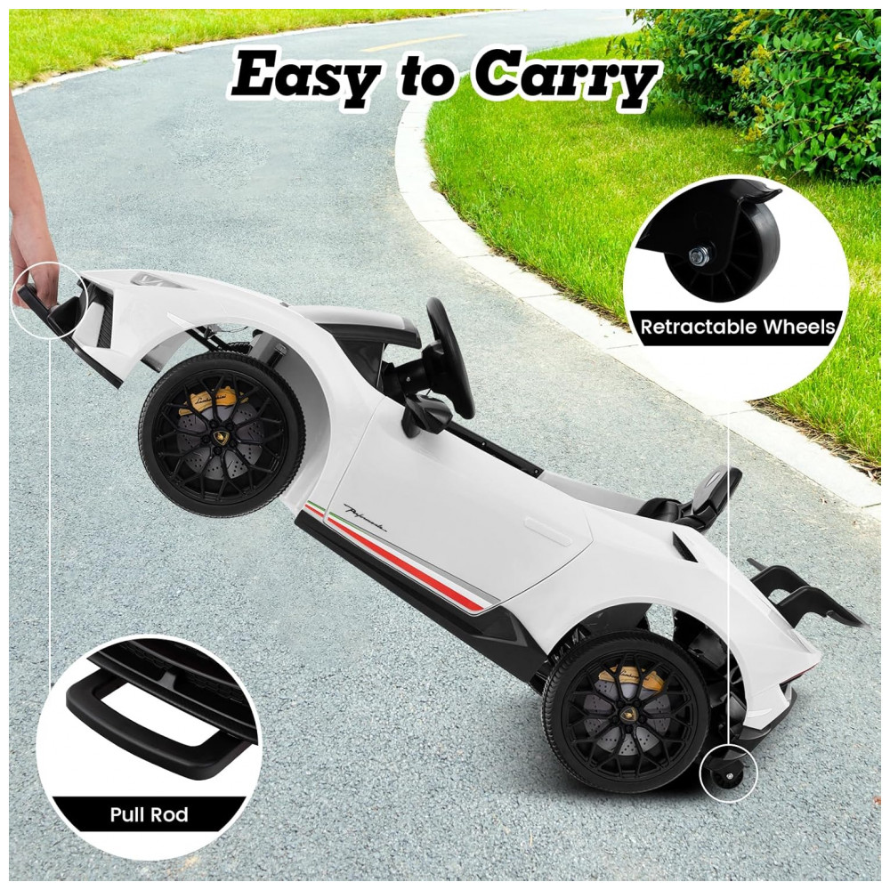Carro Elétrico Infantil Licenciado Lamborghini Huracan OLAKIDS Branco 12V com Controle Remoto 2 Velocidades Suspensão Bluetooth e USB - Imagem 8