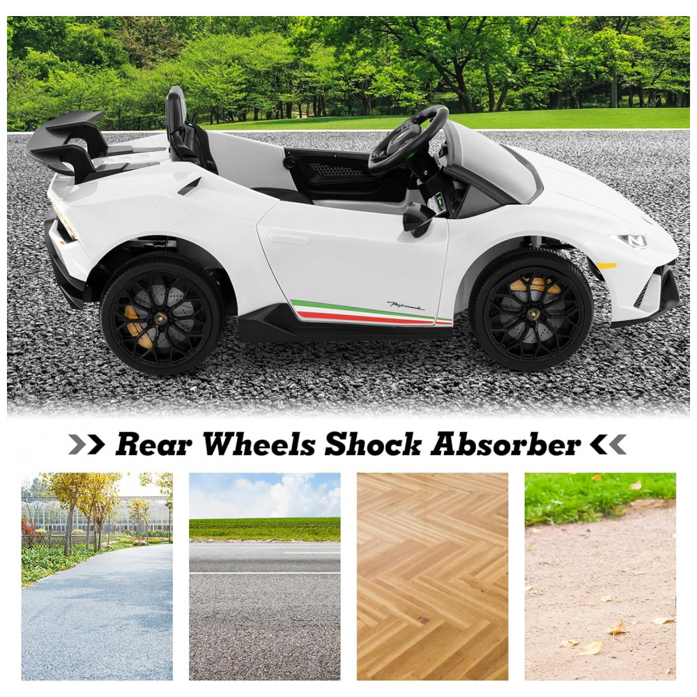 Carro Elétrico Infantil Licenciado Lamborghini Huracan OLAKIDS Branco 12V com Controle Remoto 2 Velocidades Suspensão Bluetooth e USB - Imagem 9