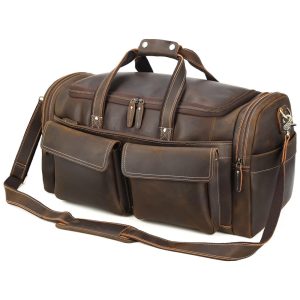 Bolsa de Viagem Masculina Clássica de Couro POLARE  Marrom