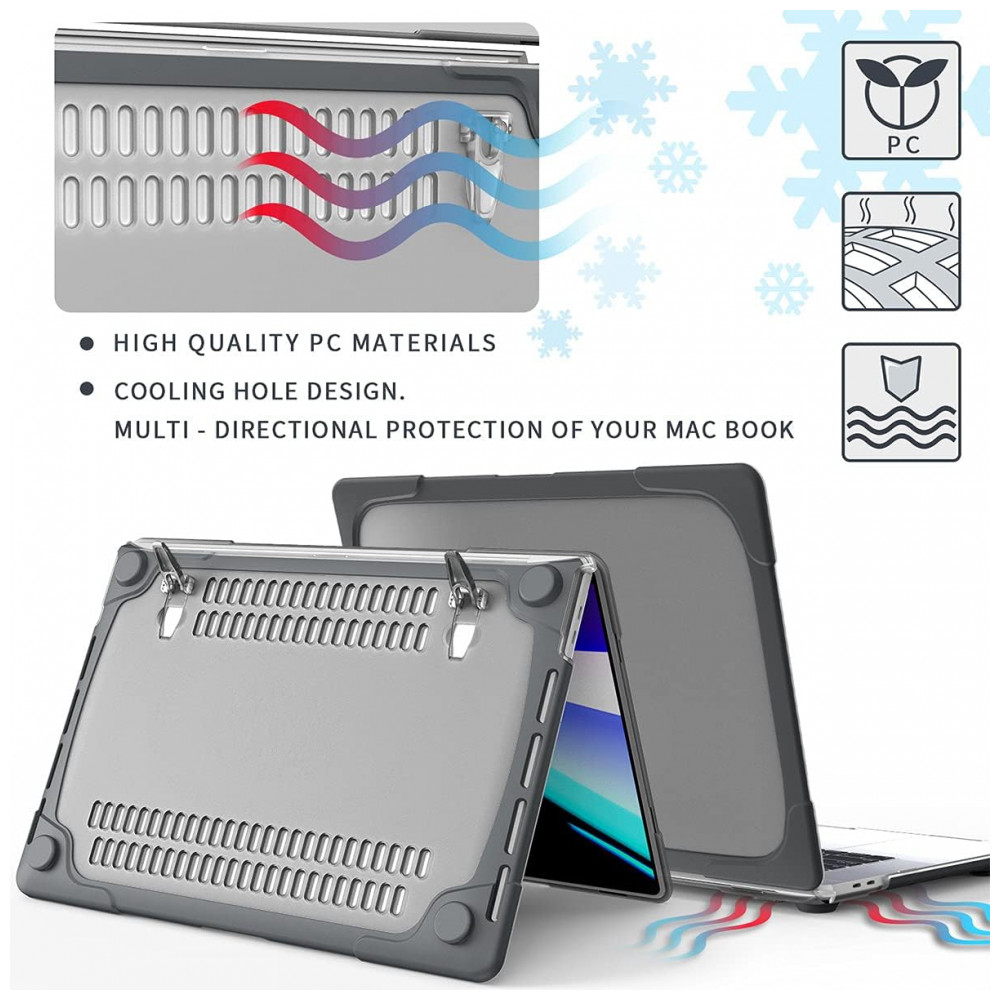 Capa Rígida ProCase para MacBook Pro 16" – Modelos A2141 A2485 A2780 A2991 A3186 A3403 com Suporte Dobrável Integrado – Cinza - Imagem 4