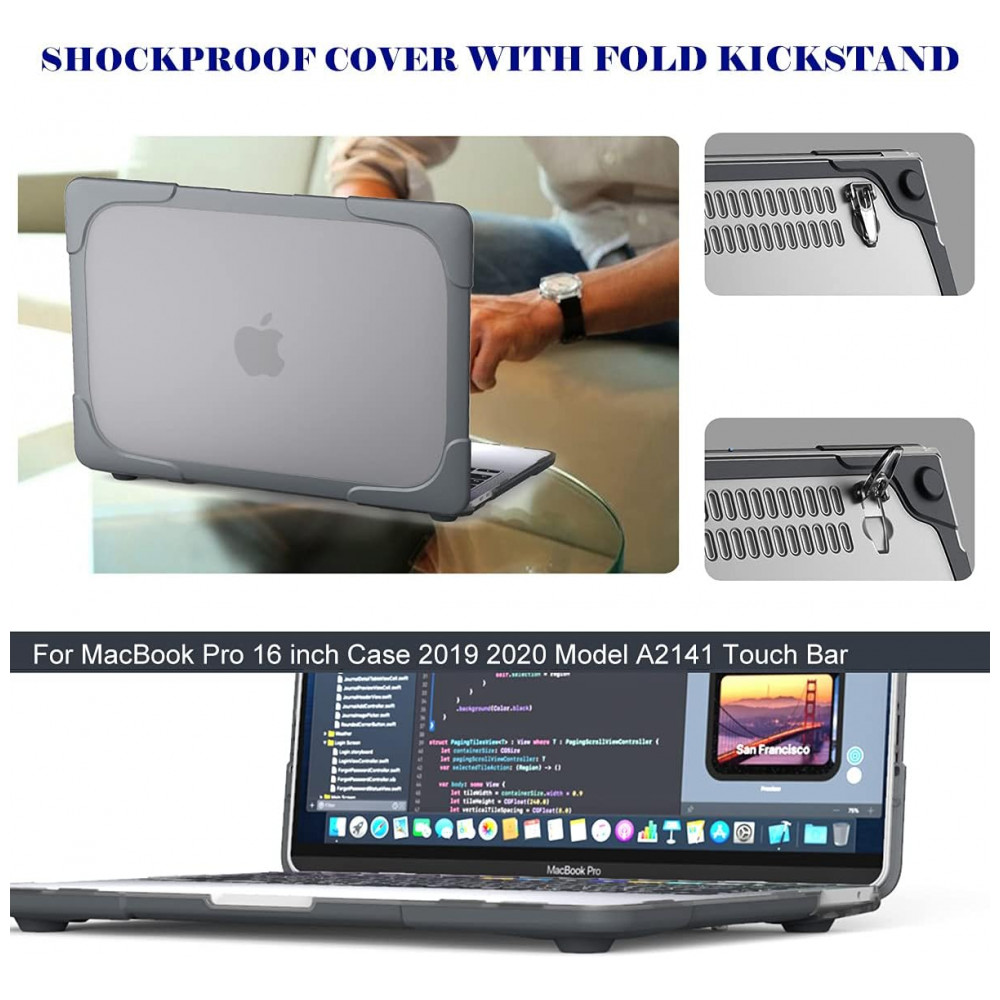 Capa Rígida ProCase para MacBook Pro 16" – Modelos A2141 A2485 A2780 A2991 A3186 A3403 com Suporte Dobrável Integrado – Cinza - Imagem 6