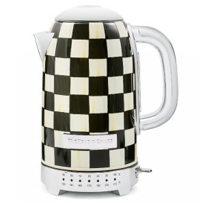 Chaleira elétrica MacKenzie-Childs Sterling Check inox preta e branca 8 xícaras 1500W 110V