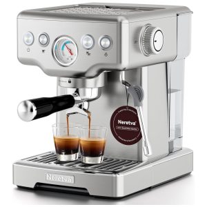 Máquina de Café Expresso 15 Bar com Bocal de Leite e Tanque de Água Removível de 18L 110V 1450W Neretva Prata