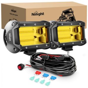 Farol de Milha LED Off Road com 10800 Lúmens e Luz Âmbar com Chicote 12V 24V 72W 2Un Nilight ZH304 Preto